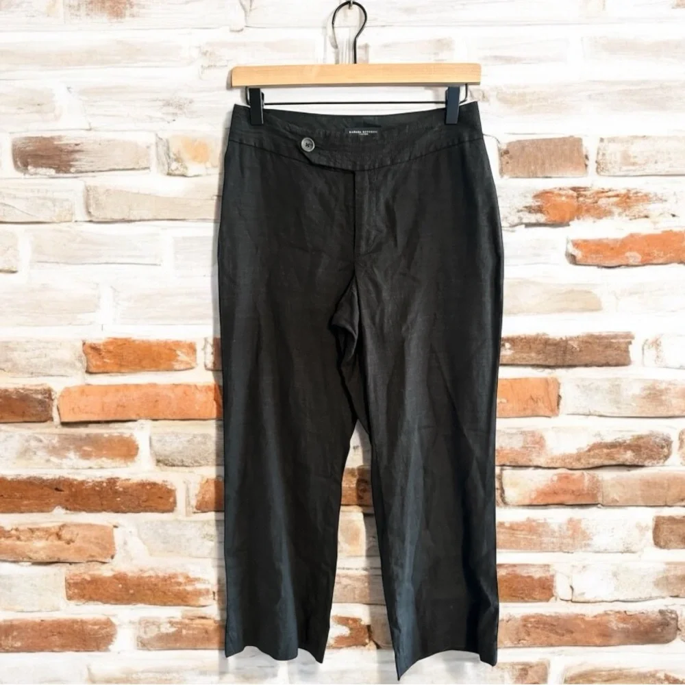 Banana Republic Women Linen Blend Camden Stretch Cropped Pants in Black Size 2